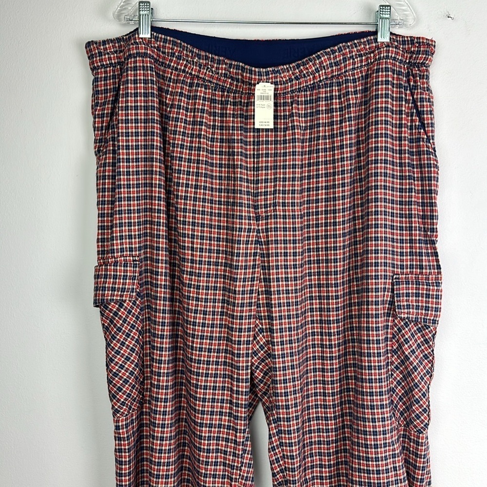 NEW Aerie XXL Flannel Cargo Skater Pajama Pants Red Blue Tan Plaid Pockets Soft - Picture 3 of 16